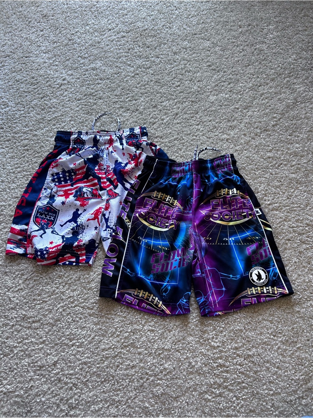 Flow Society Kids Youth Elite Society & Americana Athletic Gym Shorts Medium
